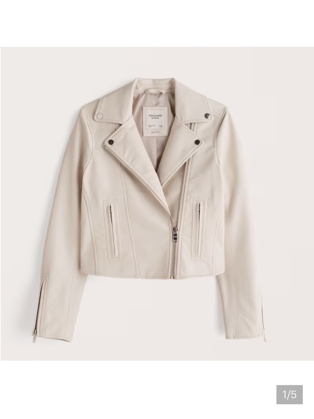 Abercrombie & Fitch Cream Vegan Leather Moto Jacket